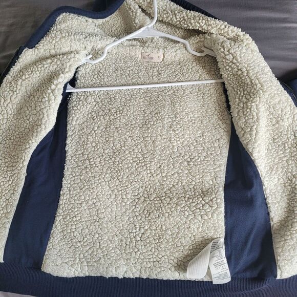 VTG Y2K Hollister Hoodie Womens Xsmall Sherpa Lined Jacket Spell Out Preppy Surf - Picture 5 of 7